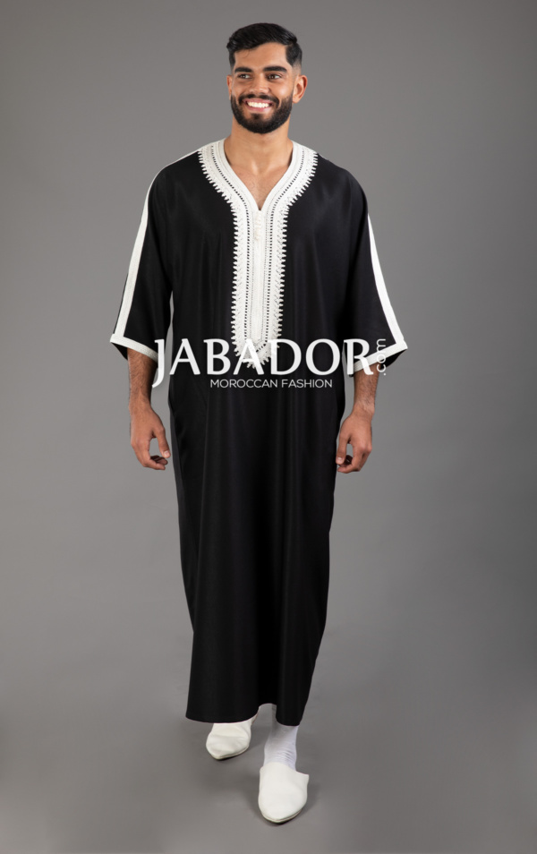 black white moroccan thobe